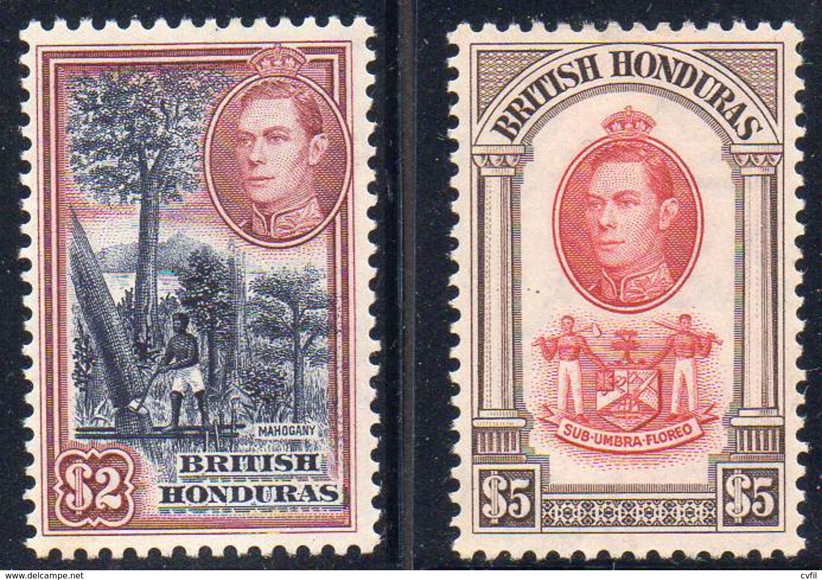 BRITISH HONDURAS 1938. The Top Values Of The George VI Set, The $2 Mint And The $5 Mint LH - Honduras Britannique (...-1970)