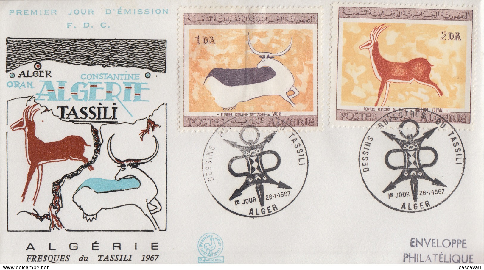 Enveloppe  FDC  1er   Jour    ALGERIE    Fresques  De  TASSILI   1967 - Prehistory