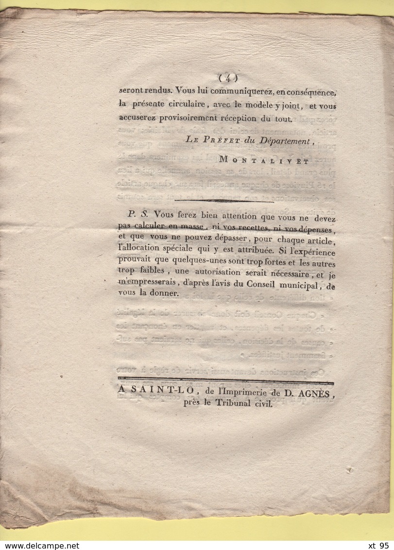 Prefet De La Manche - 14 Brumaire An 10 - Deniers Municipaux - Gestion Des Communes - Documenti Storici