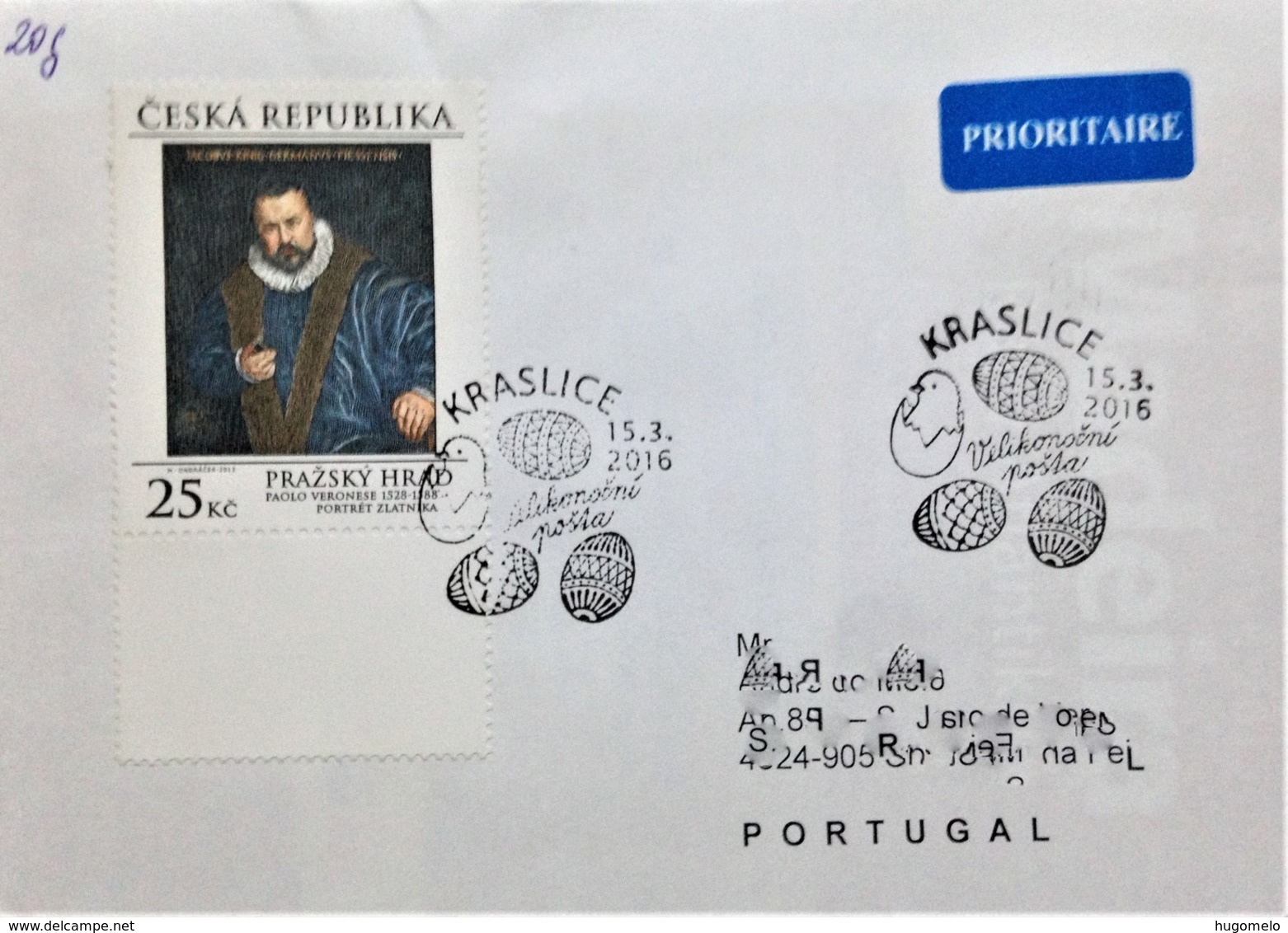 Czech Republic, Circulated Cover To Portugal, "Painting", "Famous People", "Paolo Veronese", 2016 - Lettres & Documents