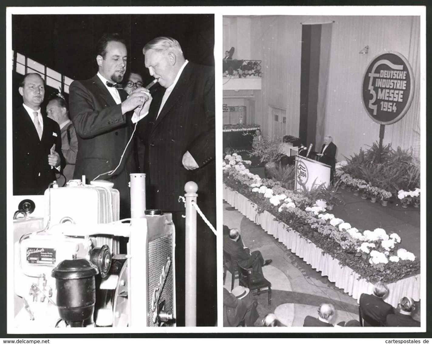 Fotografie Hannover, Industriemesse 1954, Wirtschaftsminister Erhard Am Messestand Von Güldner - Berühmtheiten