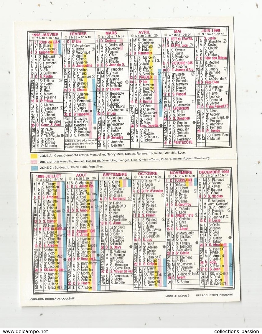 JC , Calendrier ,petit Format ,1998 ,pharmacie De L'Université ,Angers, Oiseaux , Trichoglossus Swainsonii, 2 Scans - Petit Format : 1991-00