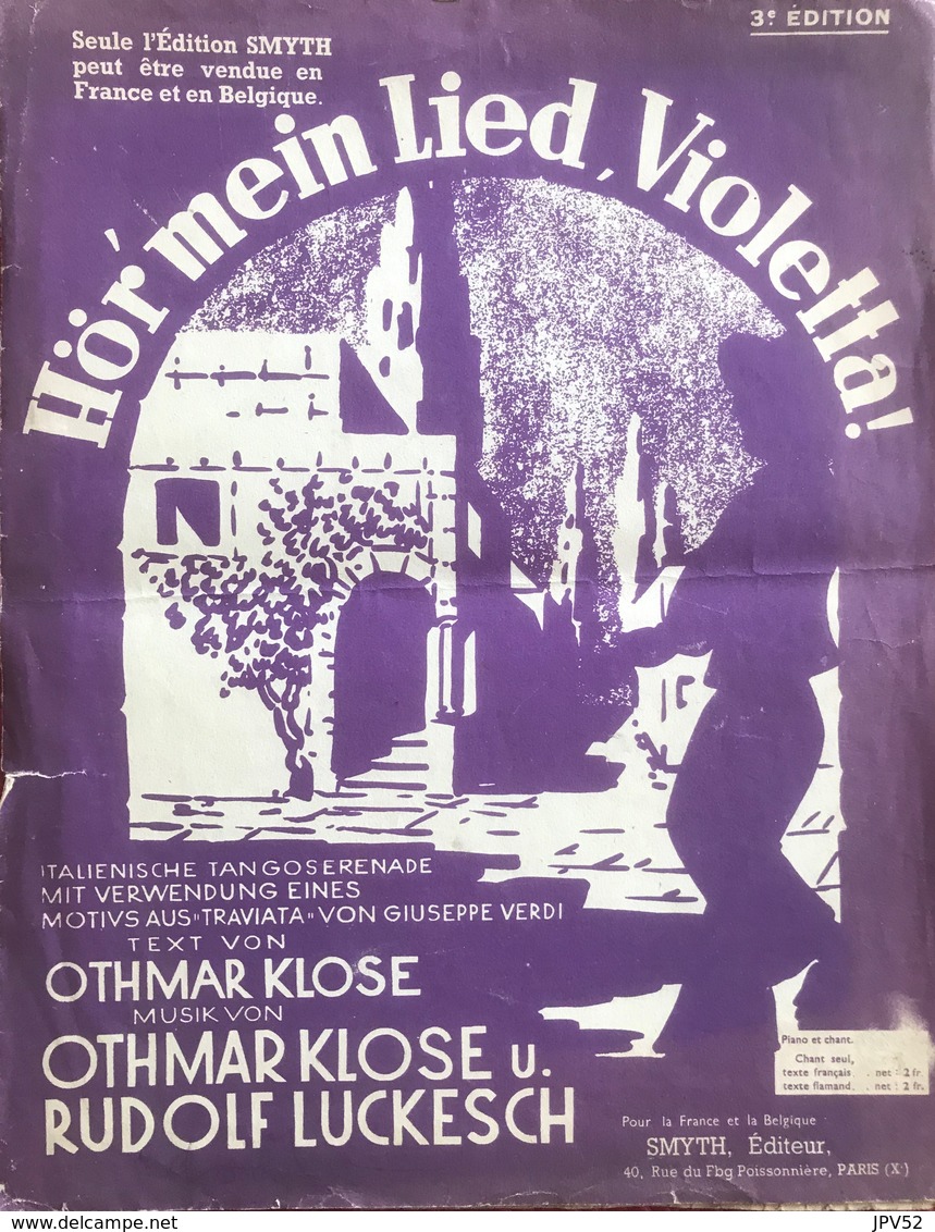 (130) Partituur - Partition - Hör'mein Lied, Violetta ! - Othmar Klose - Rudolf Luckesch - Partitions Musicales Anciennes