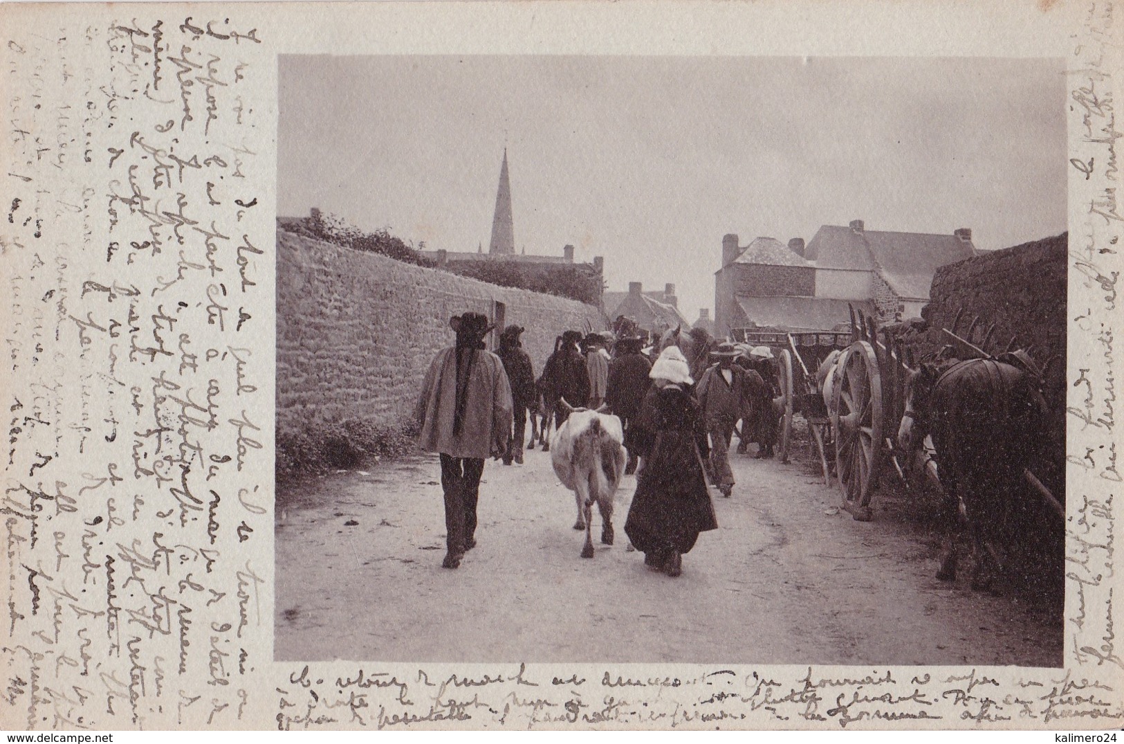 - 56 - CARNAC : Carte Photo De Paysans Se Rendant Au Marché Aux Bestiaux - Carnac