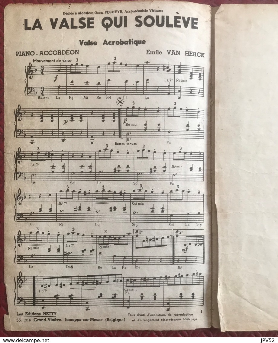 (131) Partituur - Partition - La Valse Qui Soulève - Emile Van Herck - Partitions Musicales Anciennes