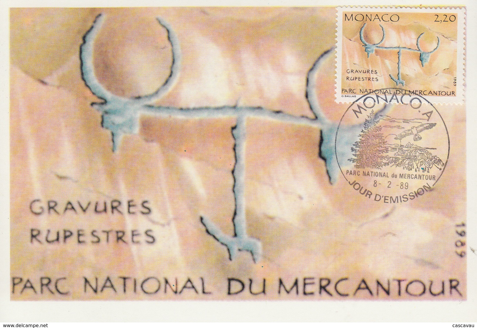 Carte Maximum  1er   Jour    MONACO    Parc  Du  Mercantour   Gravures  Rupestres    1989 - Préhistoire