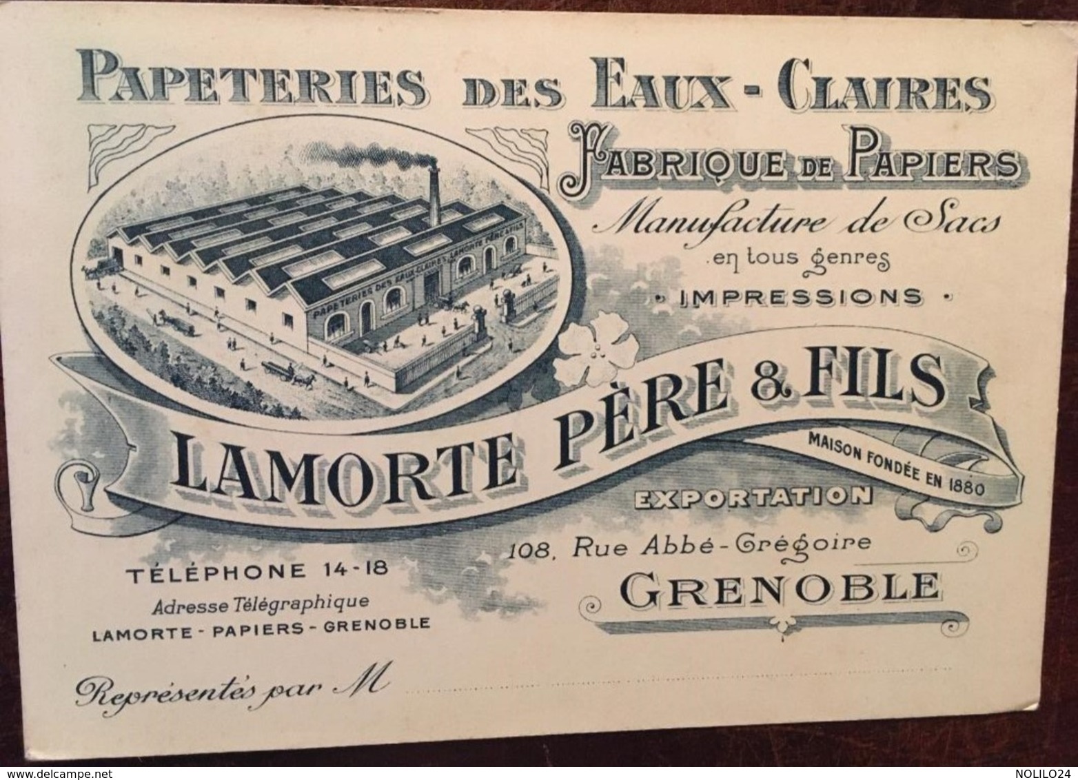 Carte De Visite Publicitaire (Publicité), Papeteries Des Eaux-Claires, Lamorte Père Et Fils (38, Isère,Grenoble) - Cartoncini Da Visita