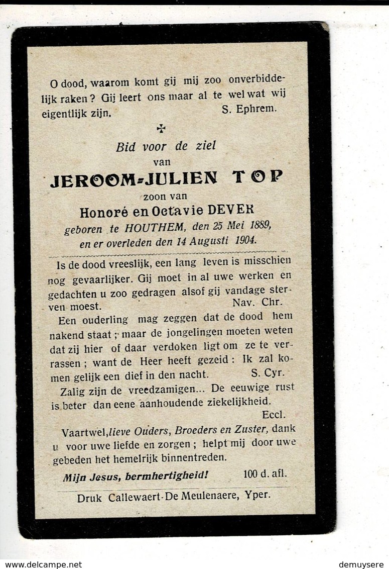 DP 10122 - Jeroom Top - Houthem 1889 + 1904 - Images Religieuses