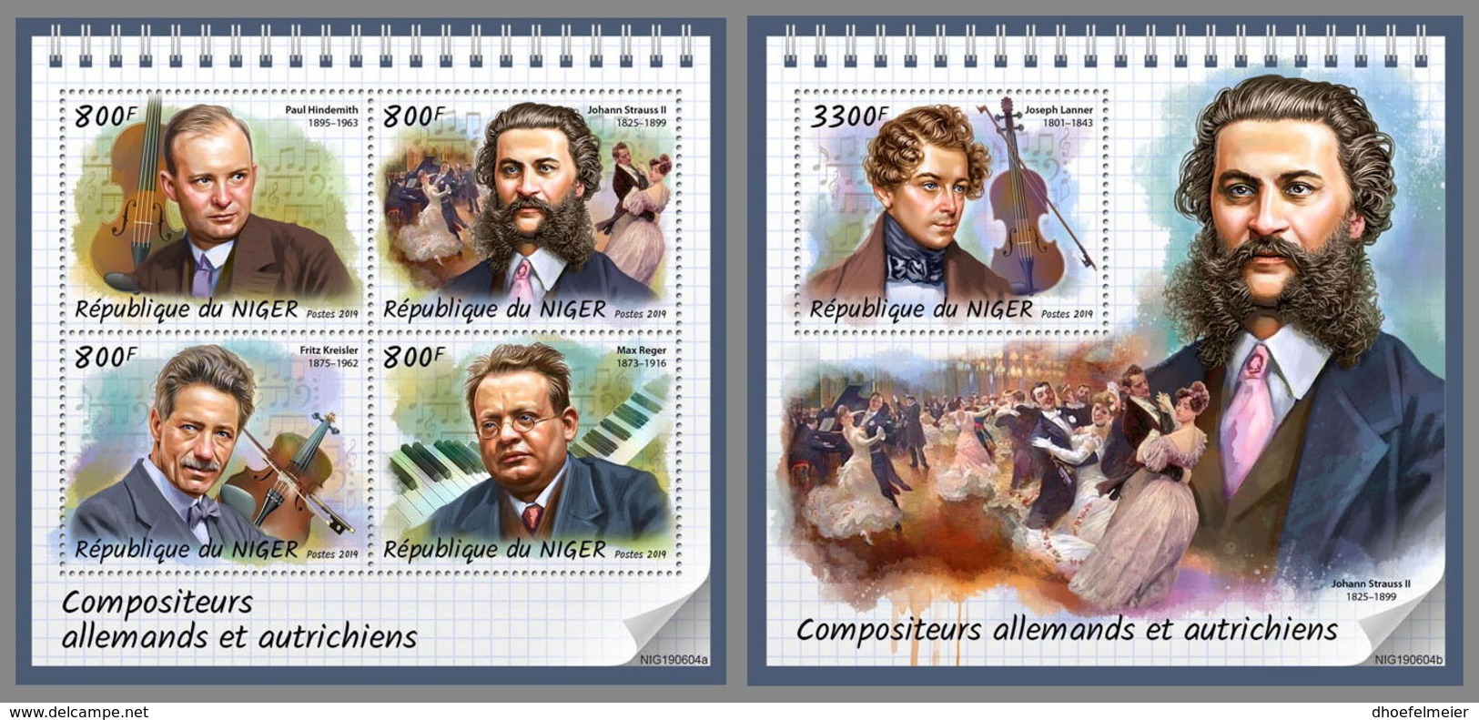 NIGER 2019 MNH Composers Komponisten Compositeurs M/S+S/S - OFFICIAL ISSUE - DH2006 - Musique