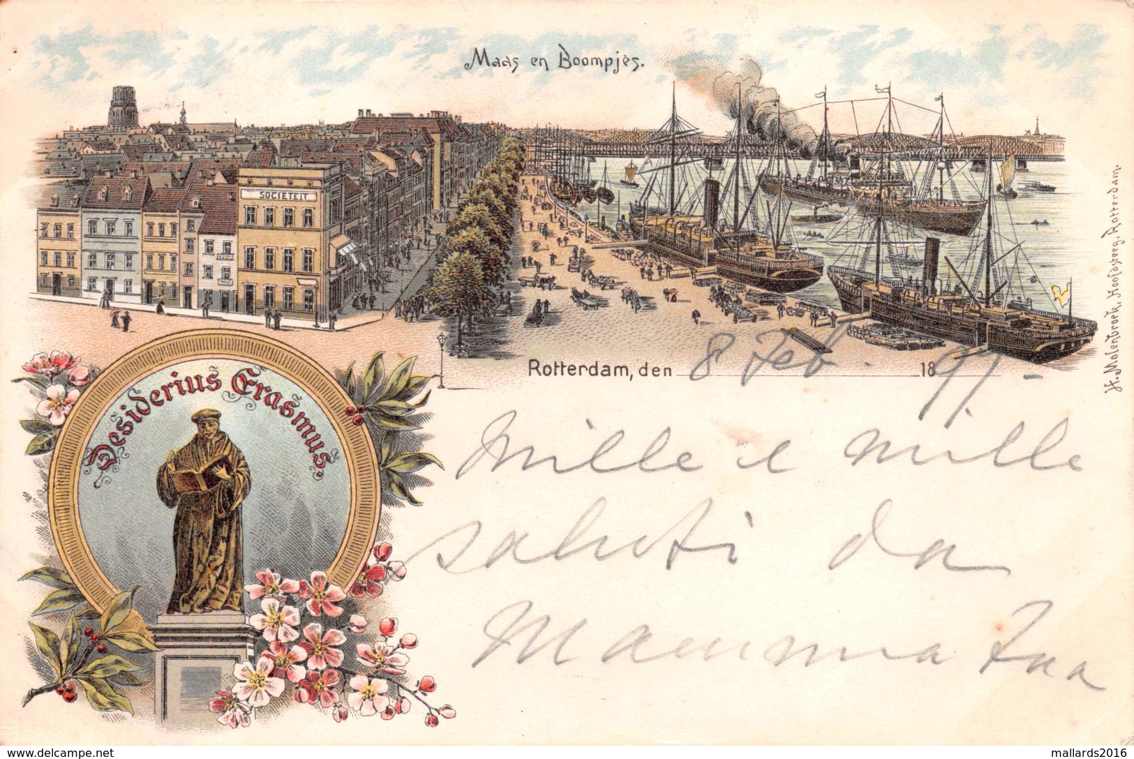 DESIDERIUS ERASMUS - ROTTERDAM  - POSTED IN OCTOBER 1897 ~ A 123 YEAR OLD POSTCARD #21408 - Rotterdam