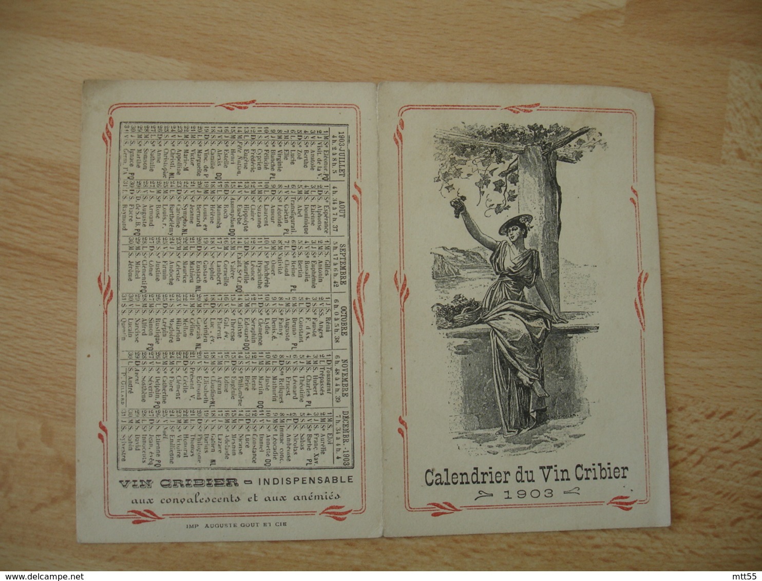 Calendrier 1903 Vin Cribier  Tonique Reconstituant Recommande Pour Enfant - Kleinformat : 1901-20