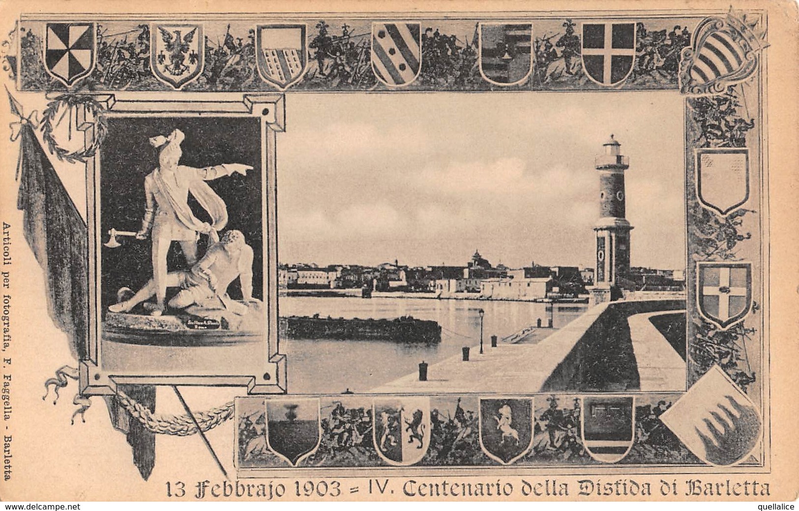 01383 "BARLETTA 13/02/1903 - IV CENTENARIO DELLA DISFIDA" ANIMATA. CART NON SPED - Expositions