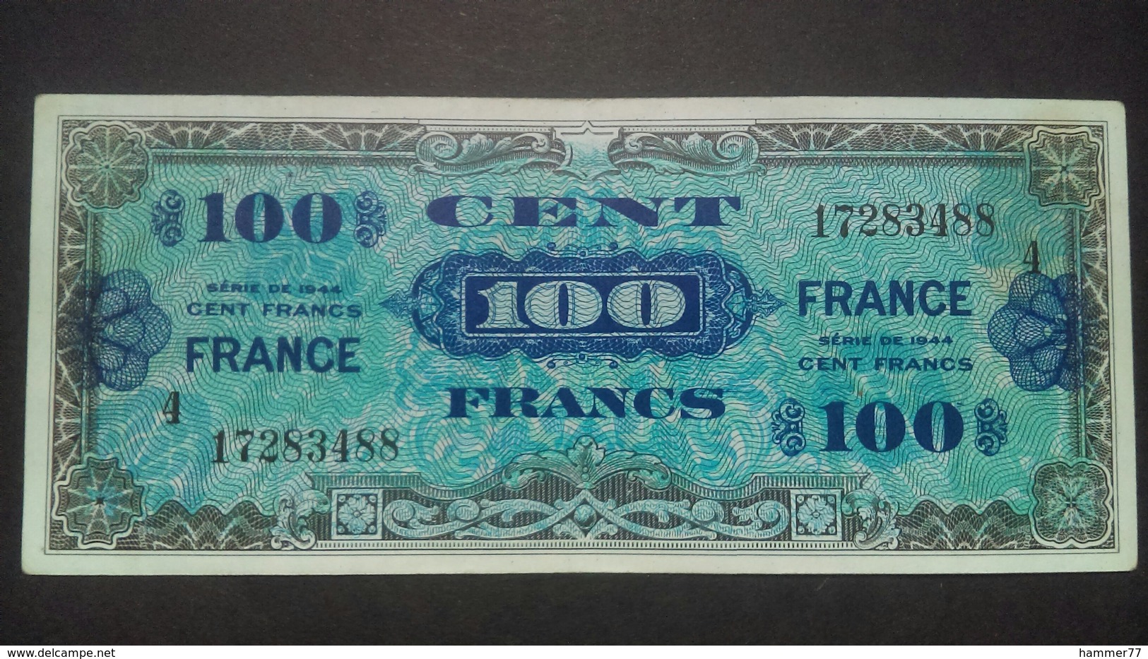 France 1944: Allied Occupation 100 Francs - 1945 Verso France