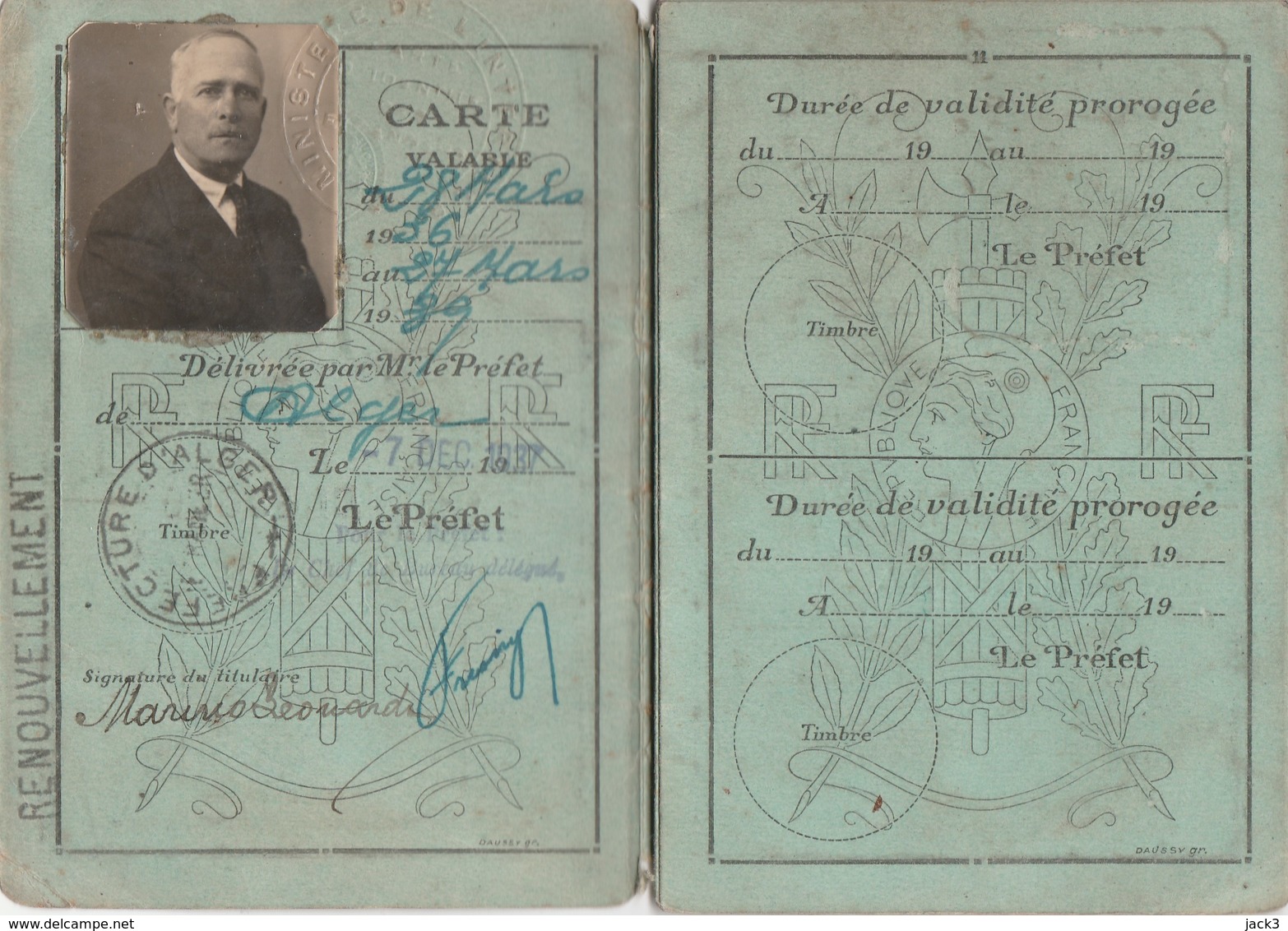 Carta D'Identita' Algerina   1937 - Historical Documents