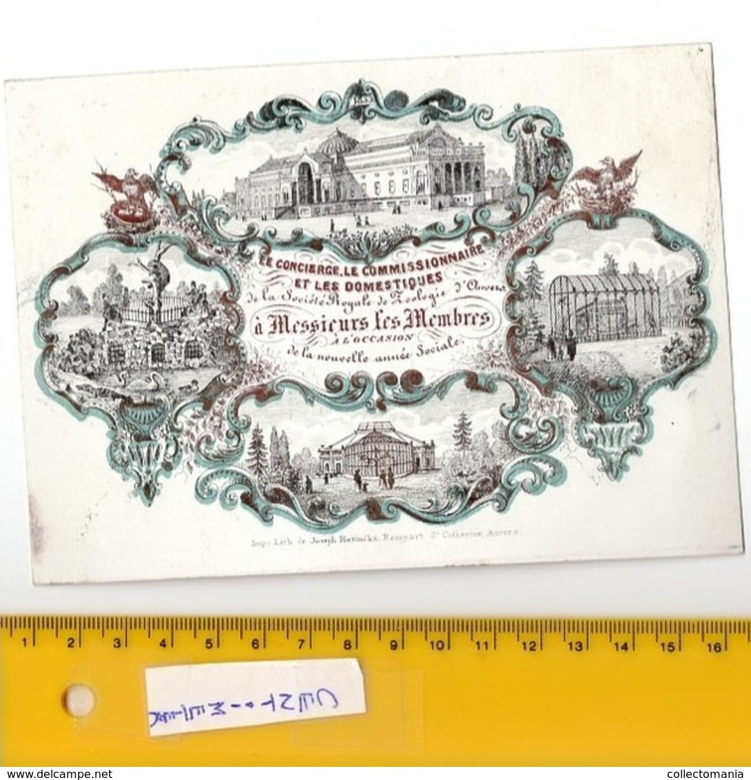 Porseleinkaart  15,4cm X 11,1cm ANTWERPEN ANVERS ZOO 1855 Printer Ratinckx SOC Royale De Zoologie - Porcelaine