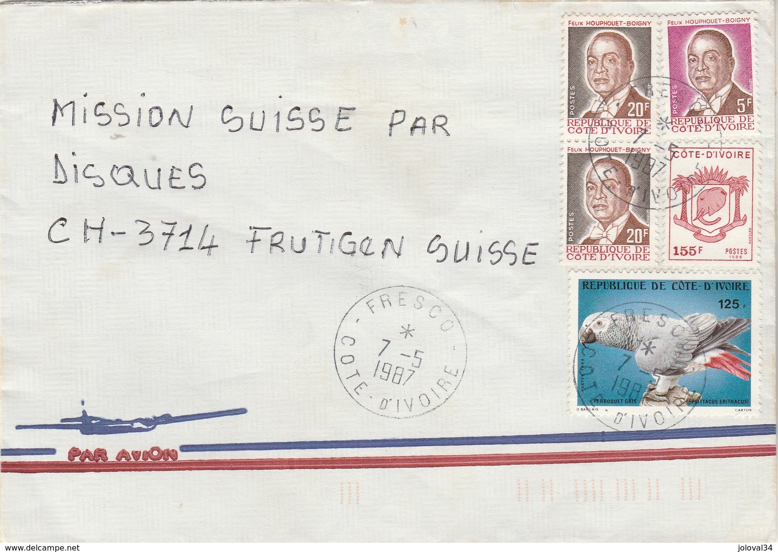 Côte D' Ivoire - Lettre FRESCO 7/5/1987 Pour Frutigen Suisse - Oiseau Etc - Côte D'Ivoire (1960-...)