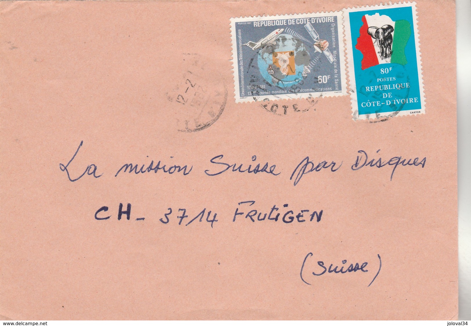 Côte D' Ivoire - Lettre 1982 Pour Frutigen Suisse - éléphant - Télécommunications Avion Satellite Espace - Côte D'Ivoire (1960-...)