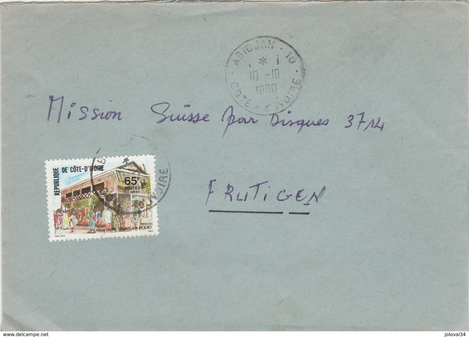 Côte D' Ivoire - Lettre ABIDJAN 10 Du 10/10/1980 Pour Frutigen Suisse - Chemin De Fer Gare - Côte D'Ivoire (1960-...)