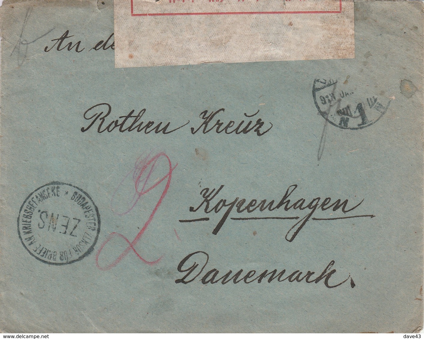 WWI Censor Cover To Red Cross Copenhagen (they Kept Records Of POW On E Front) Re POW - Covers & Documents