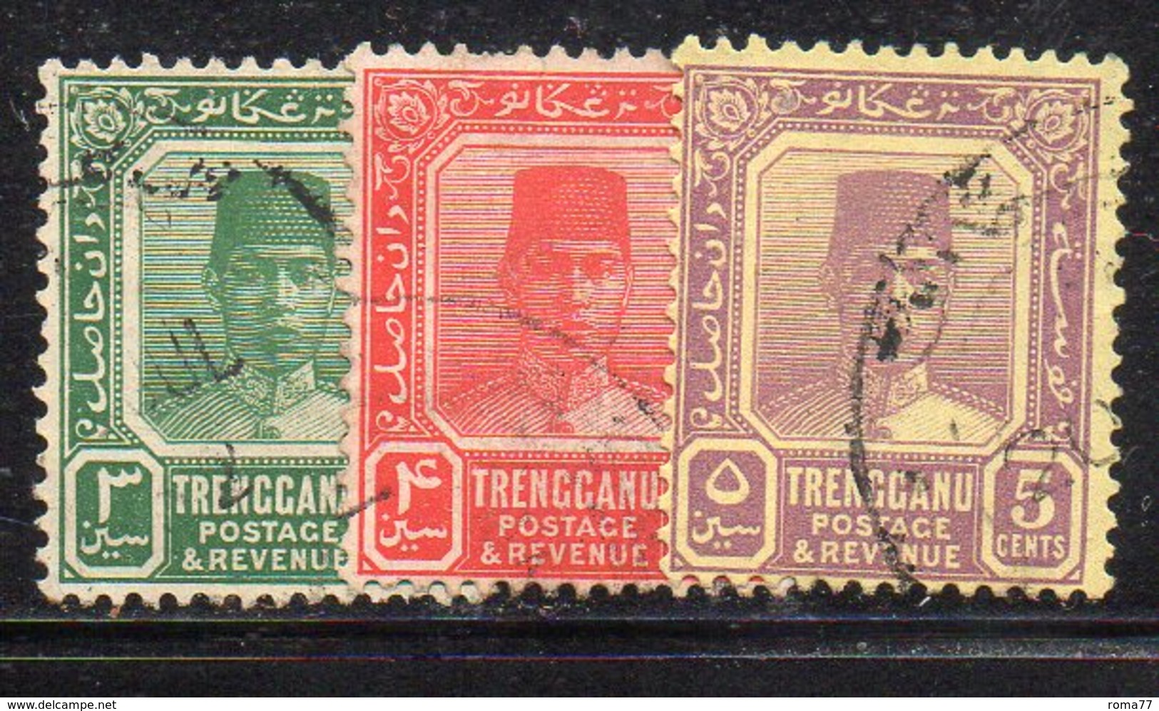 XP4493 - TRENGGANU MALAYSIA 1910 , Yvert N. 26+27+29  Usati   (2380A)  Fil MultiscriptCA - Trengganu