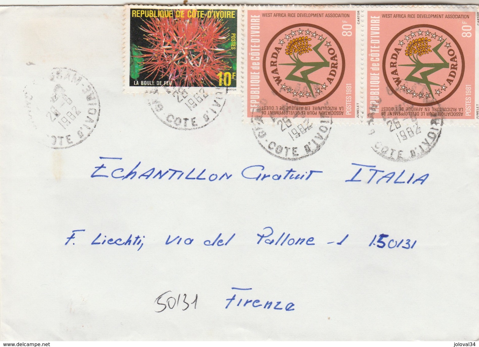 Côte D' Ivoire - Lettre GRAND BASSAM 26/6/1982  Pour Frutigen Suisse - Fleurs - Warda Adrao Riz - Côte D'Ivoire (1960-...)