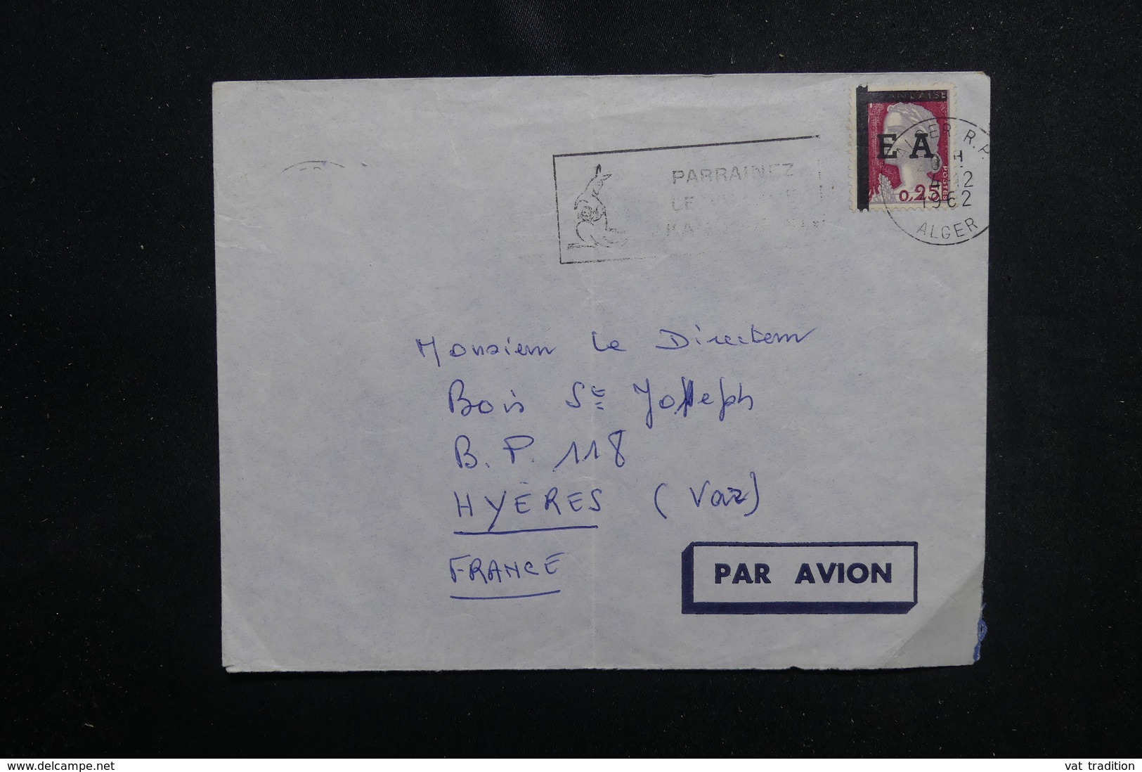 ALGÉRIE - Type Decaris Surchargé EA Sur Enveloppe De Alger En 1962 Pour La France - L 53538 - Algérie (1962-...)