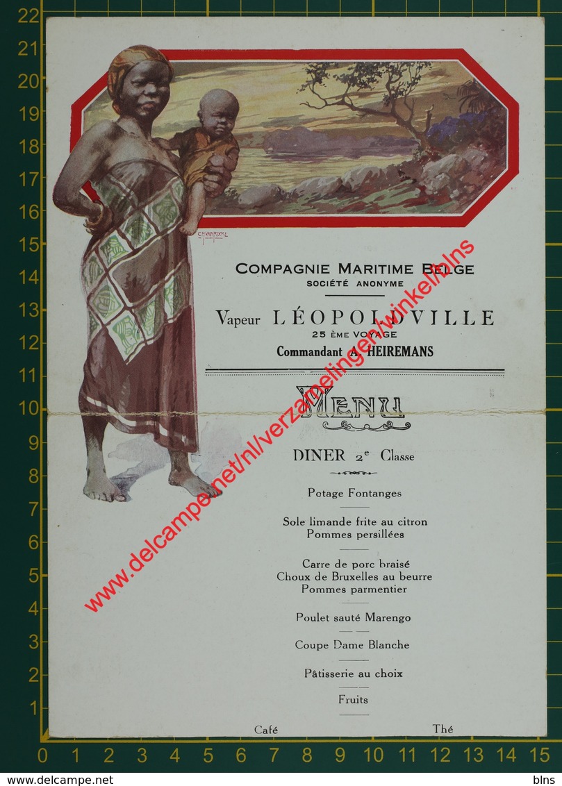 Vapeur Léopoldville - 25 ème Voyage - Compagnie Maritime Belge - Menu - Menus