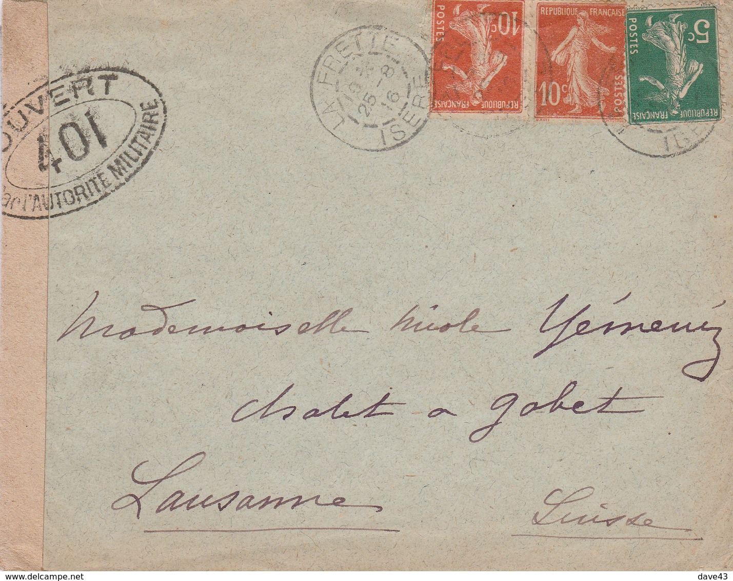 7x1915-18 French Censor Covers To Mdm Yemency Switzerland 2 With Seated Goddess 1 Mourning - Covers & Documents