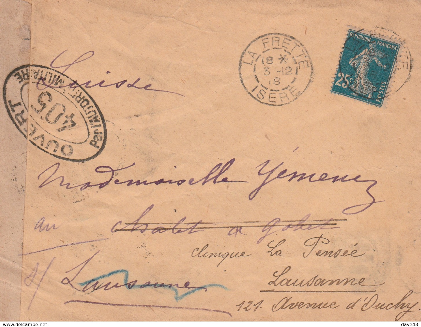 7x1915-18 French Censor Covers To Mdm Yemency Switzerland 2 With Seated Goddess 1 Mourning - Covers & Documents