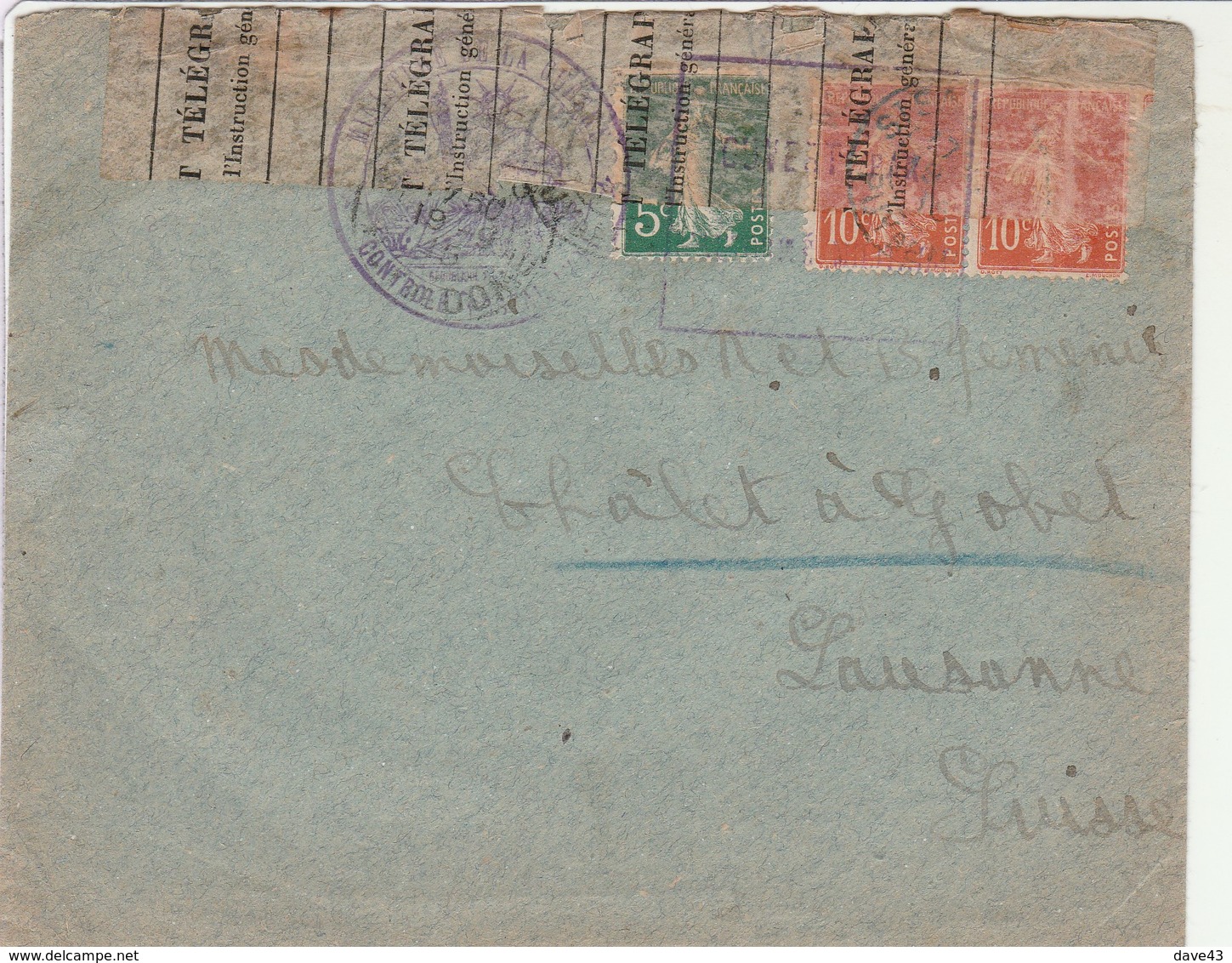 7x1915-18 French Censor Covers To Mdm Yemency Switzerland 2 With Seated Goddess 1 Mourning - Covers & Documents