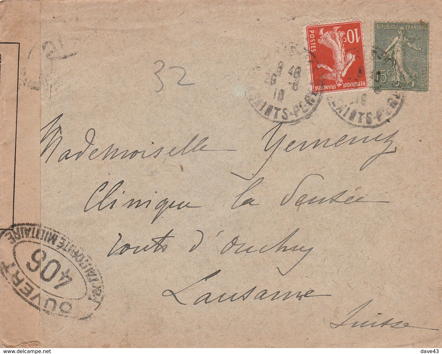 7x1915-18 French censor covers to Mdm Yemency Switzerland 2 with seated goddess 1 mourning