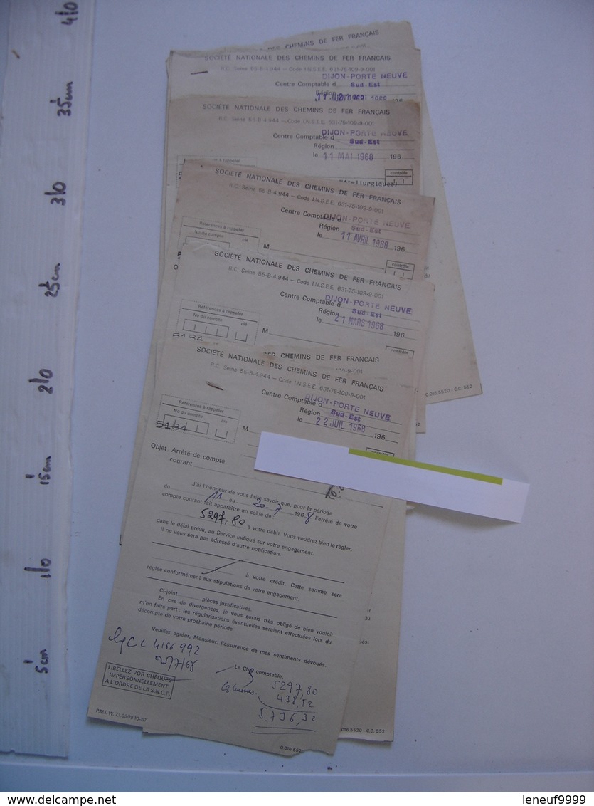 Lot De PAPIERS 1968 Chemin De Fer Train SNCF Timbres Releves De Compte - Chemin De Fer