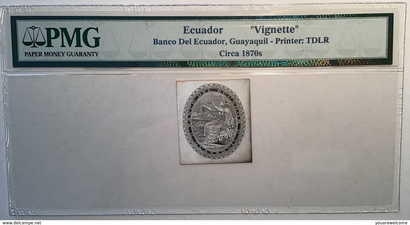 BANCO DEL ECUADOR GUAYAQUIL ~ 1870 Thomas De La Rue Banknote Essay CONSTITUTION Mythology(banknote PMG Billet De Banque - Ecuador