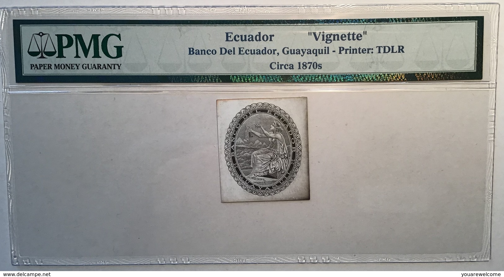 BANCO DEL ECUADOR GUAYAQUIL ~ 1870 Thomas De La Rue Banknote Essay CONSTITUTION Mythology(banknote PMG Billet De Banque - Equateur