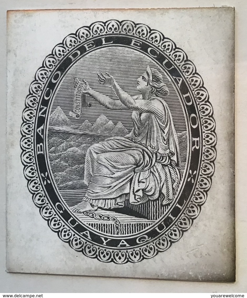 BANCO DEL ECUADOR GUAYAQUIL ~ 1870 Thomas De La Rue Banknote Essay CONSTITUTION Mythology(banknote PMG Billet De Banque - Equateur