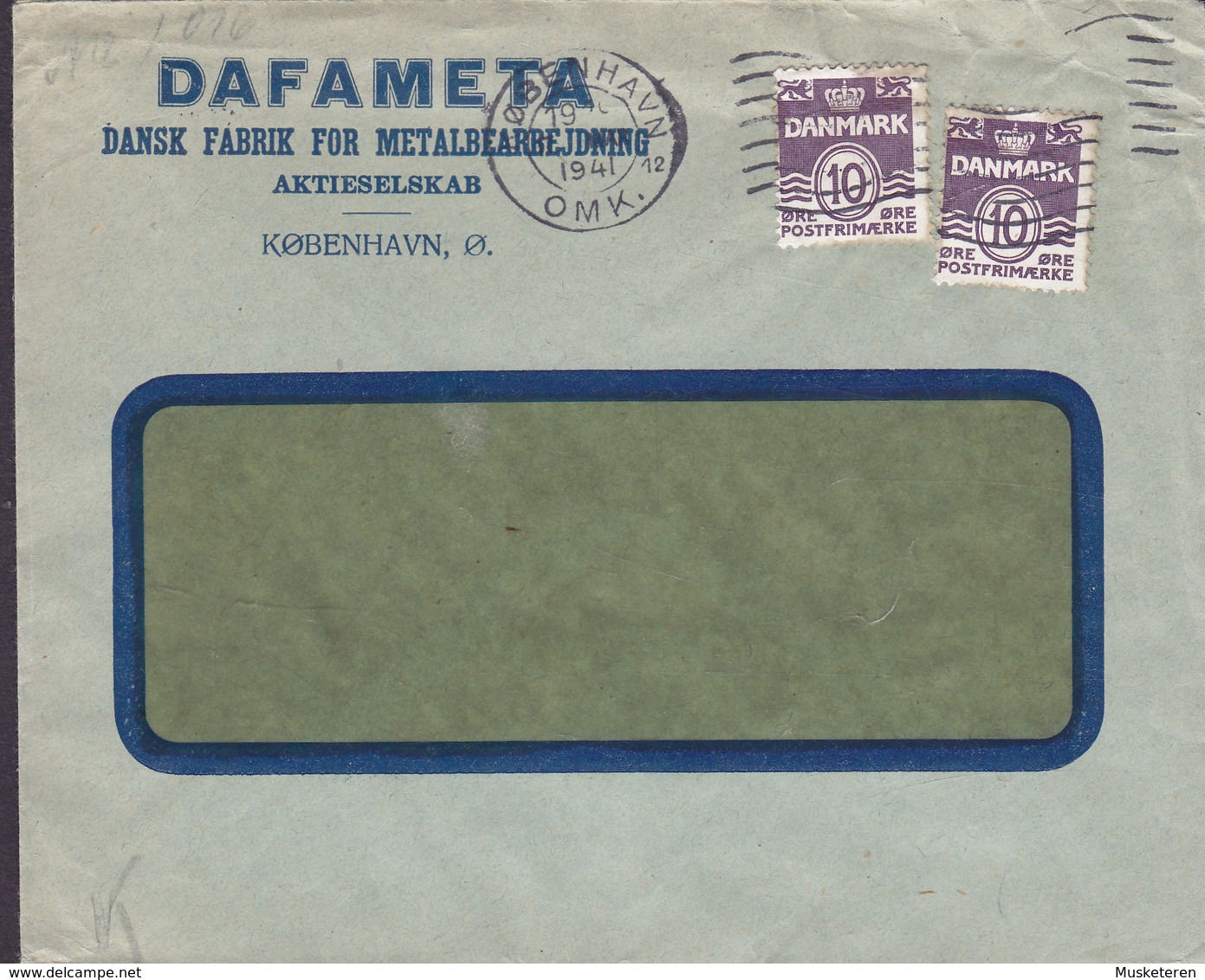 Denmark DAFAMETA, KØBENHAVN 1941 Cover Brief P & T KONTROLERET Censor Zensur Label Stamps ERROR Variety Misplaced Print - Errors, Freaks & Oddities (EFO)