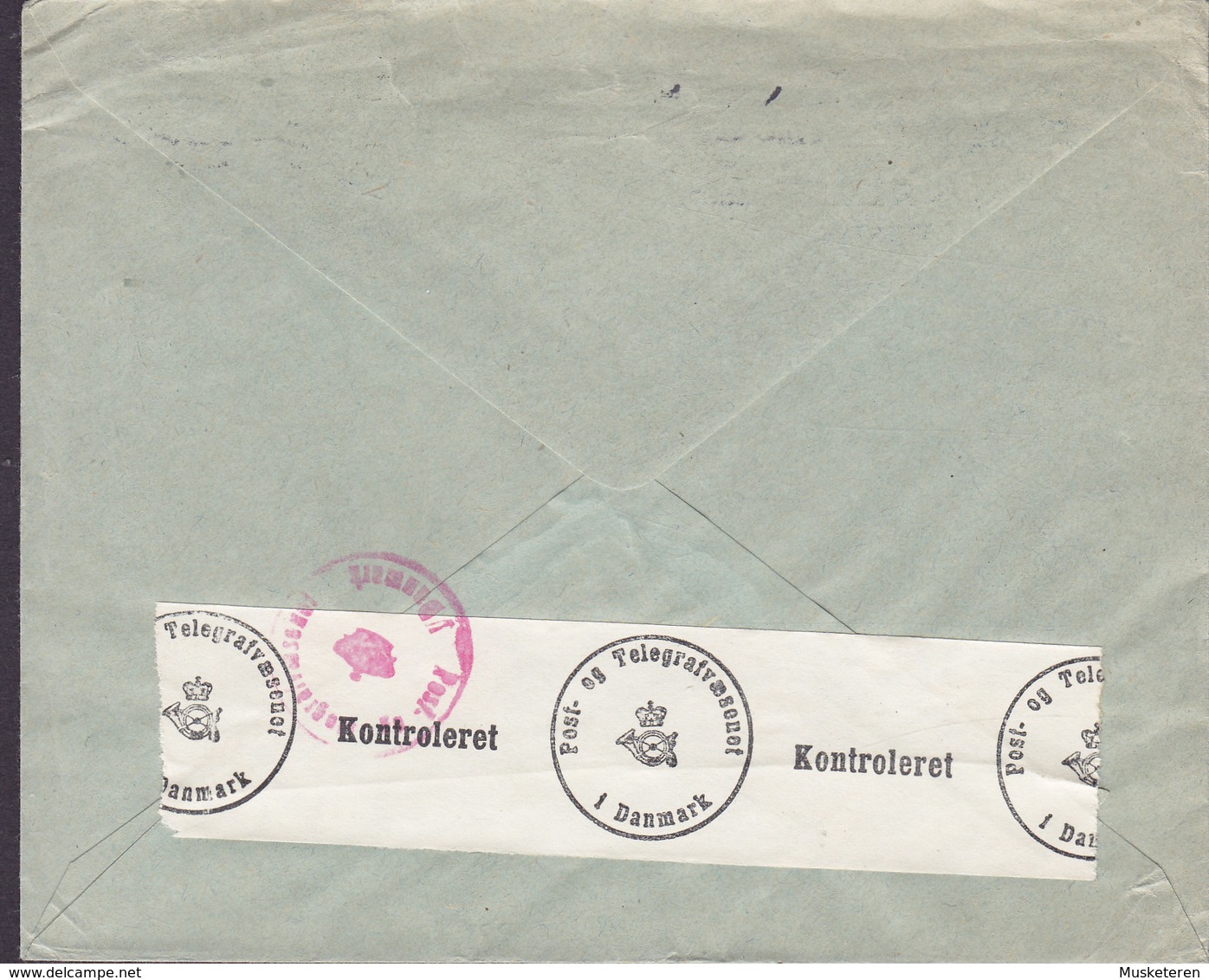 Denmark DAFAMETA, KØBENHAVN 1941 Cover Brief P & T KONTROLERET Censor Zensur Label Stamps ERROR Variety Misplaced Print - Plaatfouten En Curiosa