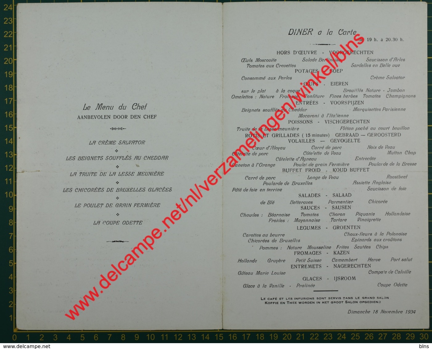 Paquebot Albertville - 18 Novembre 1934 - Compagnie Maritime Belge - CMB - Menu - Menus