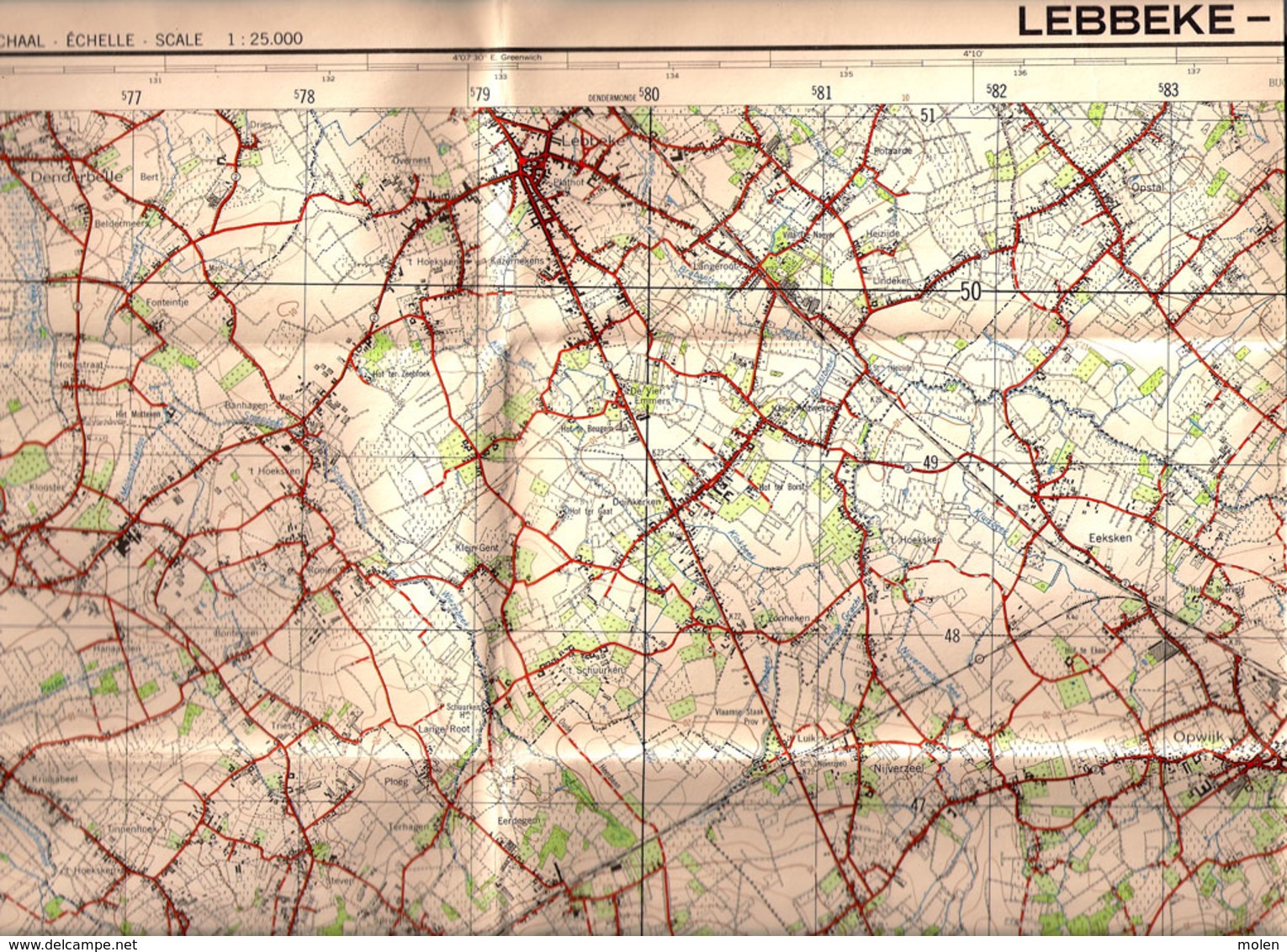 STAFKAART 23/5-6 @1964 LEBBEKE MERCHTEM WOLVERTEM STEENHUFFEL MOLLEM BRUSSEGEM MOOKSEL BAARDEGEM MELDERT LONDERZEEL S151 - Lebbeke