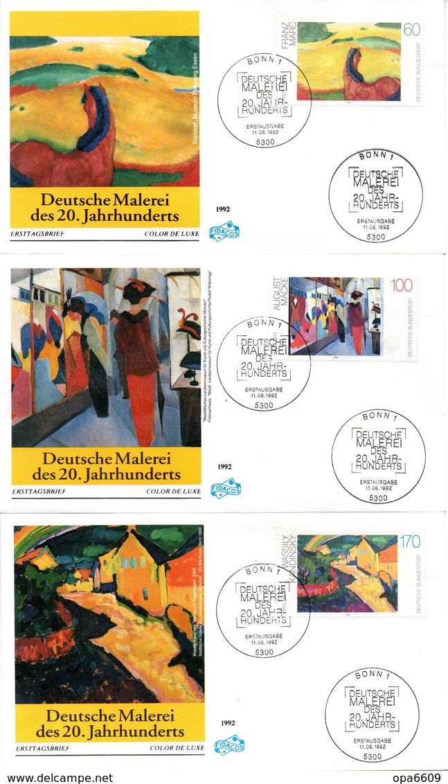 BRD 3 Schmuck-FDC "Deutsche Malerei Des 20.Jahrhunderts (I)" Mi. 1617/19 ESSt 11.6.1992 BONN 1 - Other & Unclassified