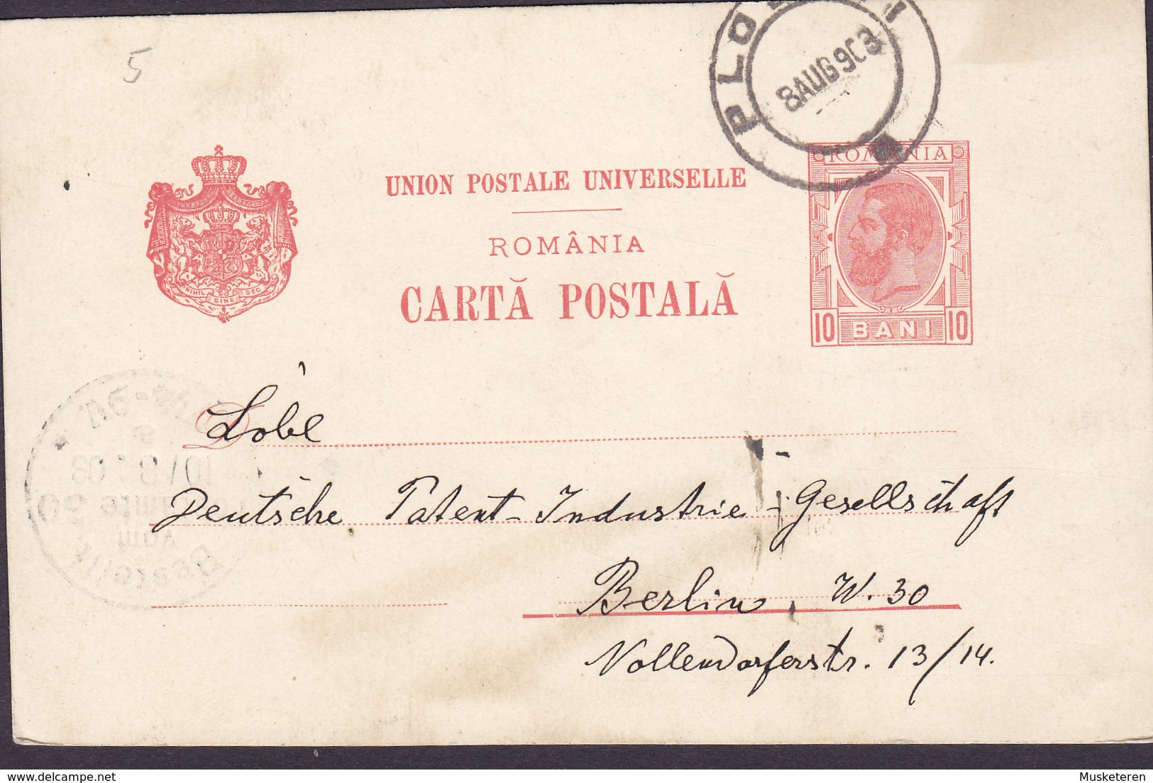 Romania UPU Postal Stationery Ganzsache Entier PLO.? Ploiești? 1903 BERLIN (Arr.) Deutsche Patent Industrie Gesellschaft - Ganzsachen