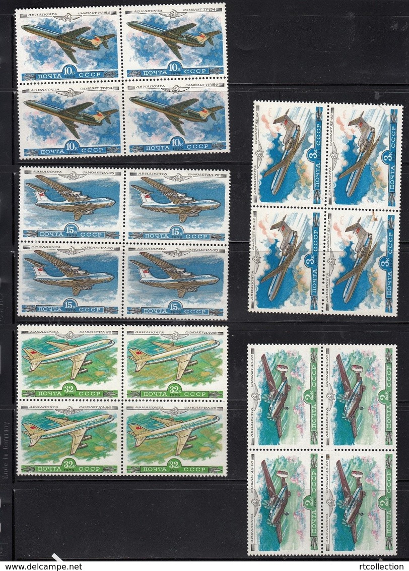 USSR Russia 1979 Block History Russian Aircraft Airplanes Aviation Transport Airplane Planes Stamps MNH Mi 4843-46 4912 - Blocks & Sheetlets & Panes