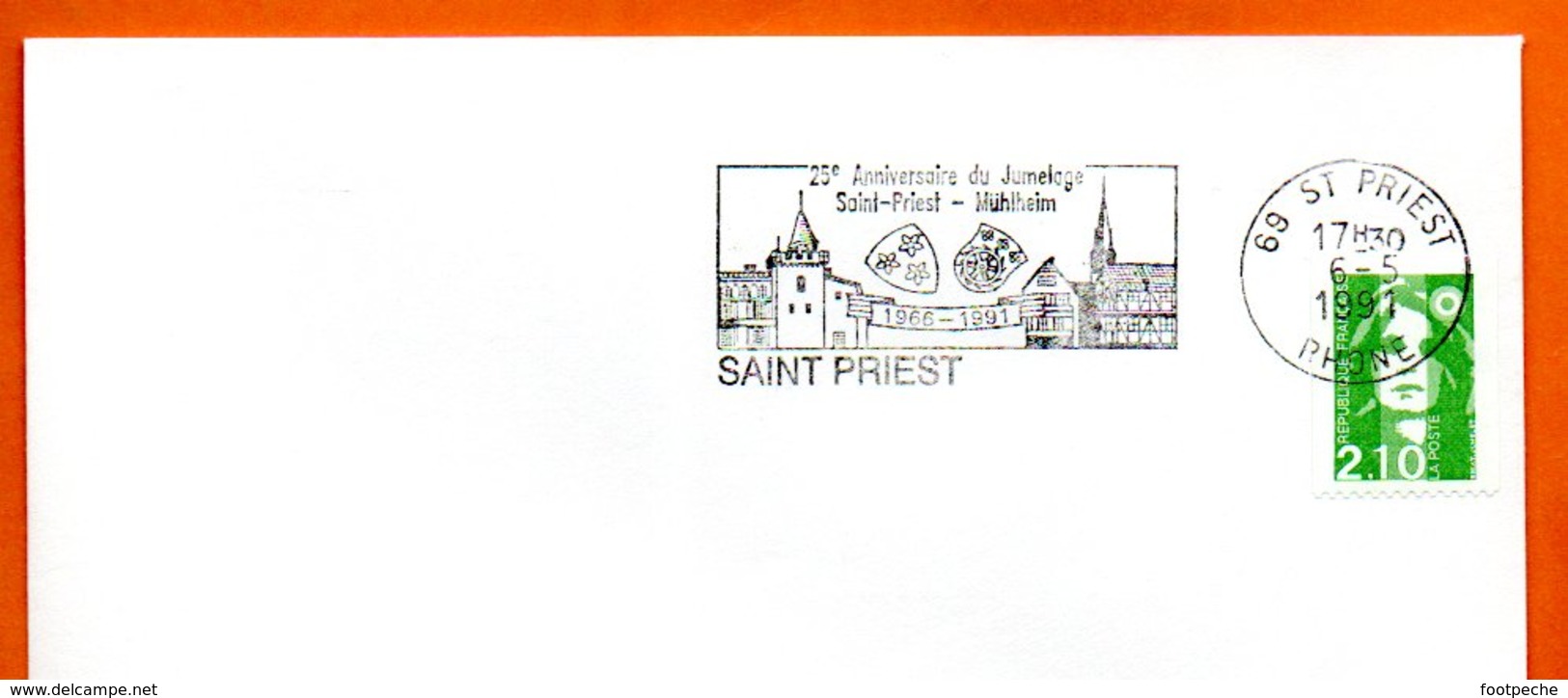 69 SAINT PRIEST   JUMELAGE  1991 Lettre Entière N° MN 474 - Oblitérations Mécaniques (flammes)