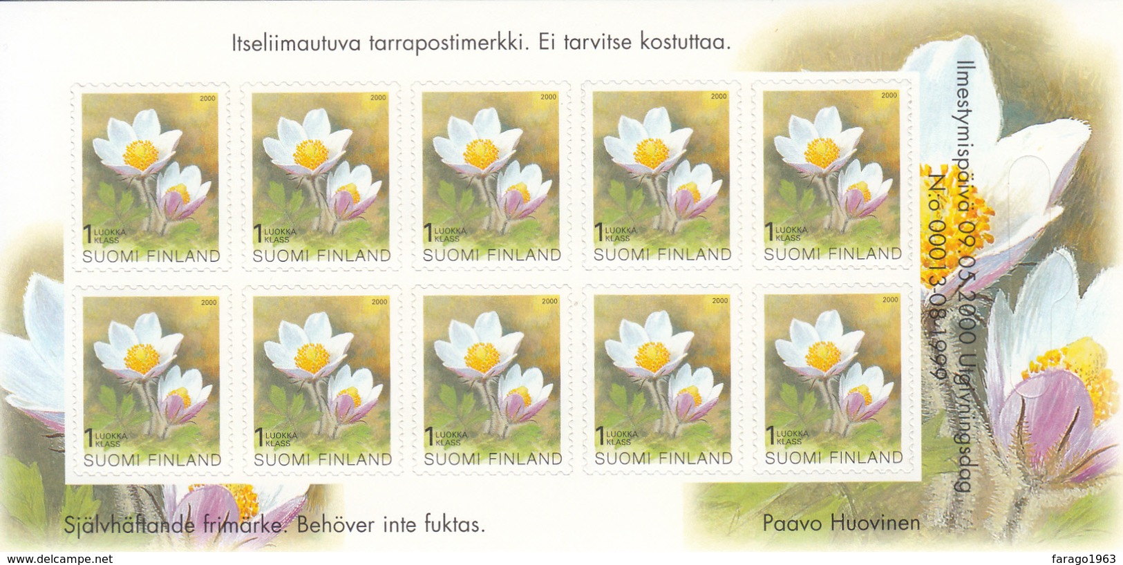 2000 Finland Anemone Flowers Fleurs Complete Booklet MNH  @ BELOW FACE VALUE - Markenheftchen