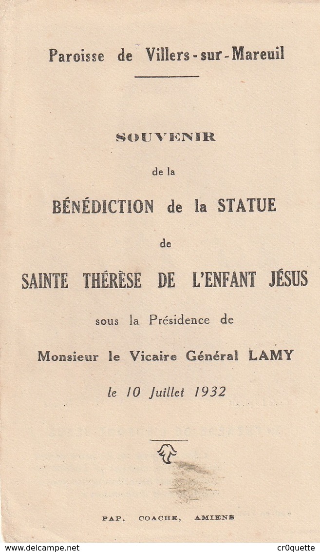 80132 VILLERS SUR MAREUIL - BENEDICTION De La STATUE De STE THERESE DE L' ENFANT JESUS En 1932 - Religion &  Esoterik