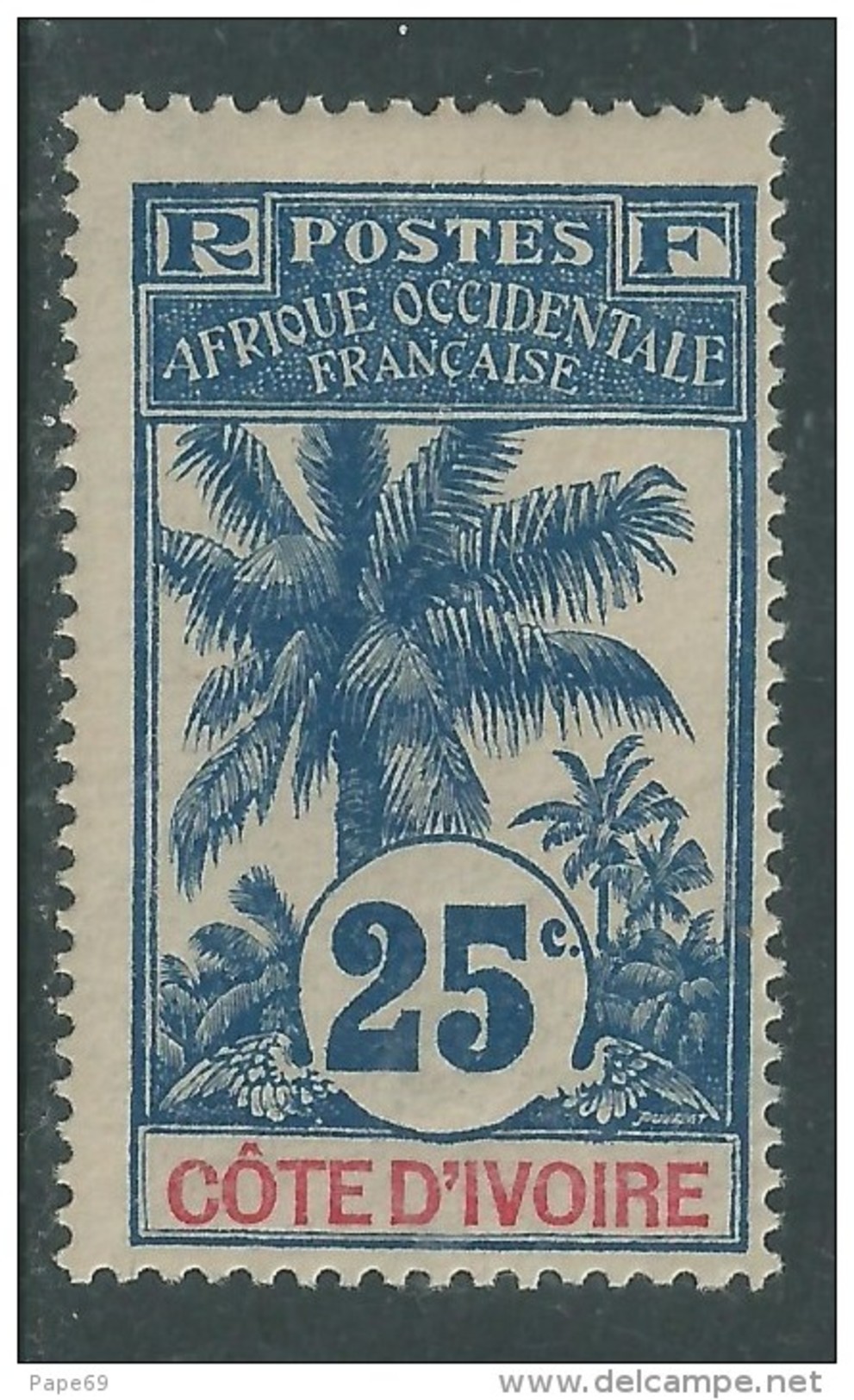 Cote D'Ivoire N° 27 X Type Palmiers : 25 C.bleu Sur Chamois  Trace De Charnière  Sinon TB - Nuovi