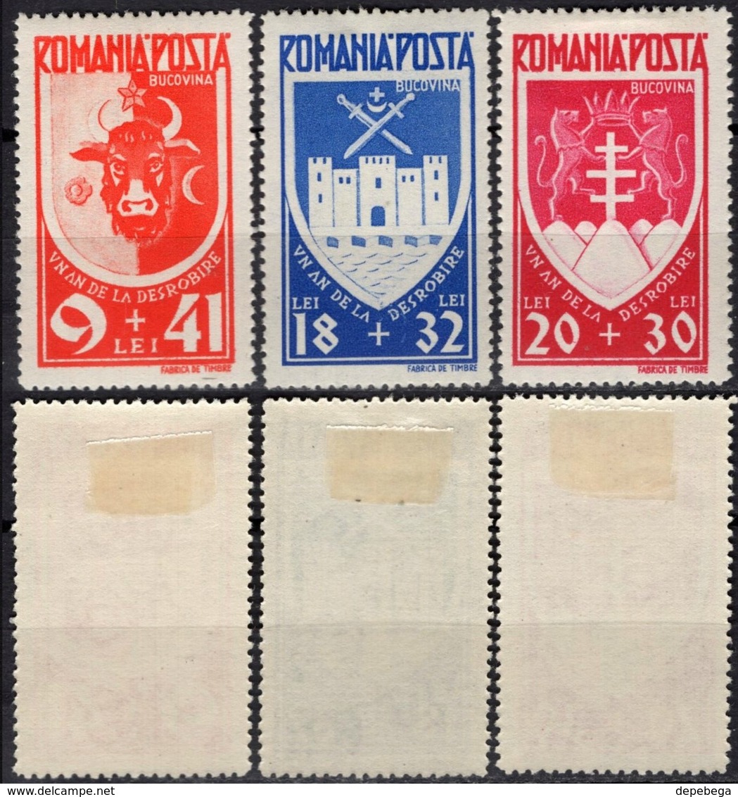 Romania 1942 - Bucovina, Un An De La Dezrobire. (Mi.746-748) MH. - Ungebraucht