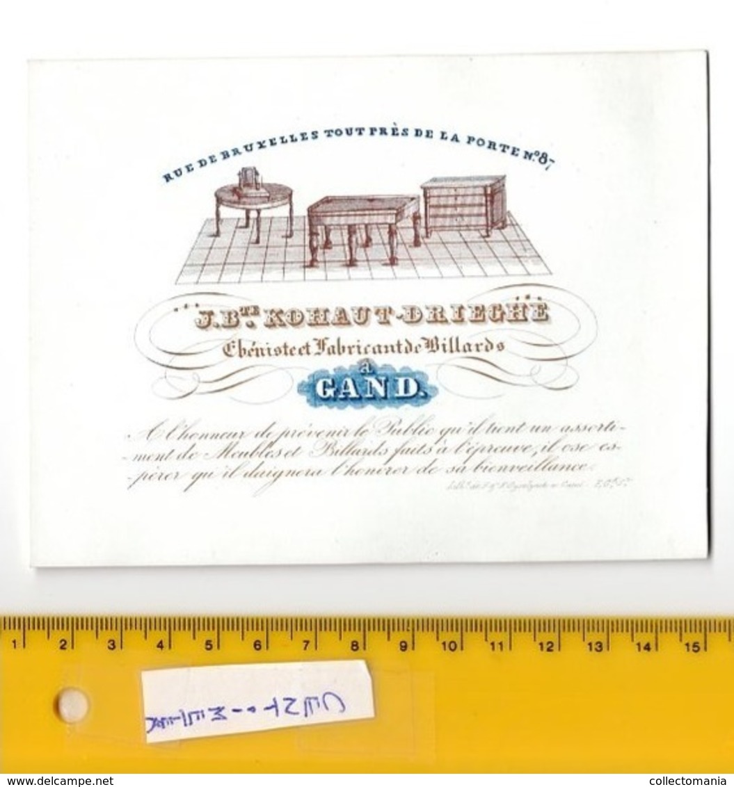 1 Porseleinkaart  Fabricant Billiart Billard 1840 EBBENIST KOHAUT DRIEGHE à GENT - Litho F. & E. GHYSELYNCK - Porcelaine