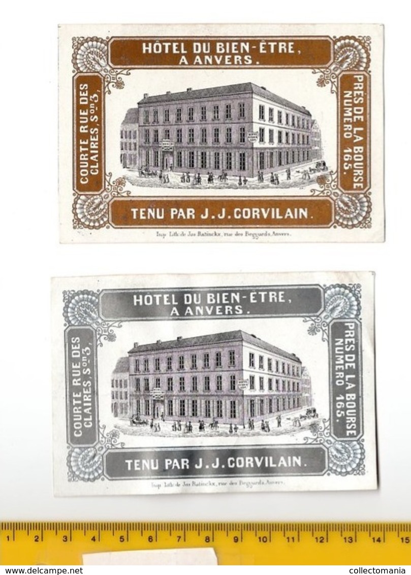 2 Porseleinkaarten Bien-ETRE HOTEL Korte Klarenstraat, Litho Jos Ratinckx Antwepren : één Zilver En één Met Goud Bedrukt - Porcelaine