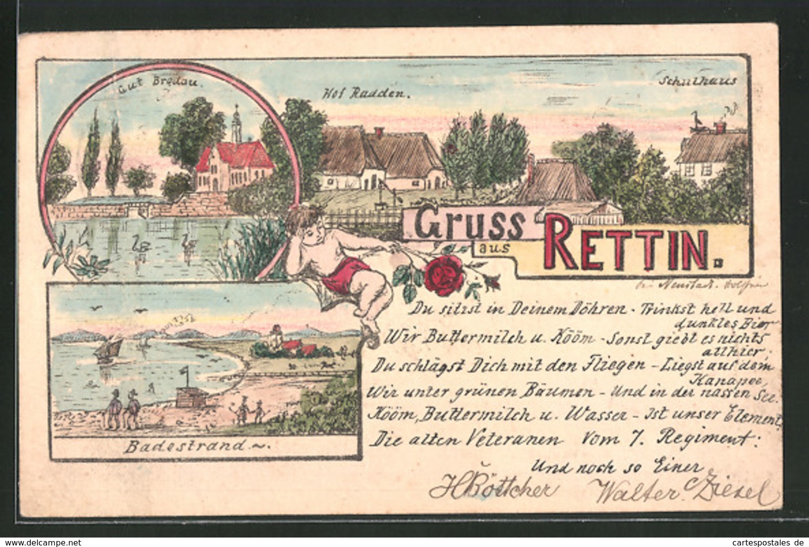 Lithographie Rettin, Hof Raaden Und Schulhaus, Gut Bradau - Sonstige & Ohne Zuordnung